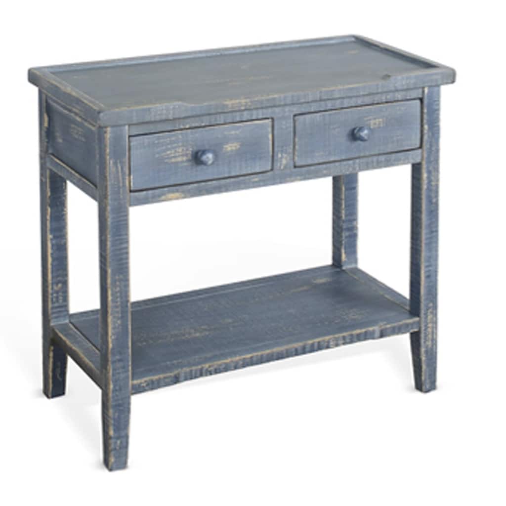 13 in. Rustic Blue Rectangle Wood End Table with Storage Drawer for Convenience