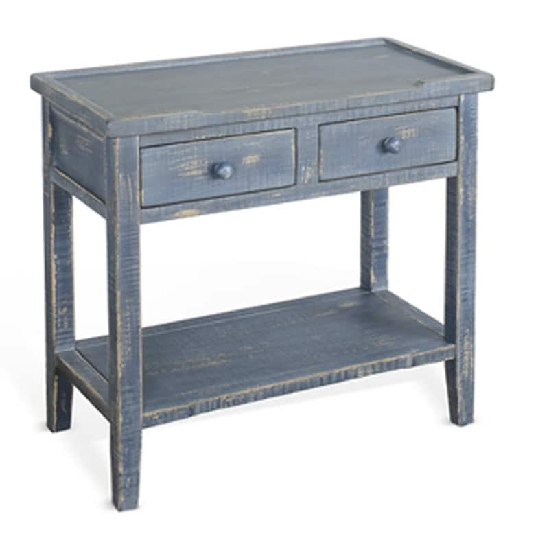 13 in. Rustic Blue Rectangle Wood End Table with Storage Drawer for Convenience