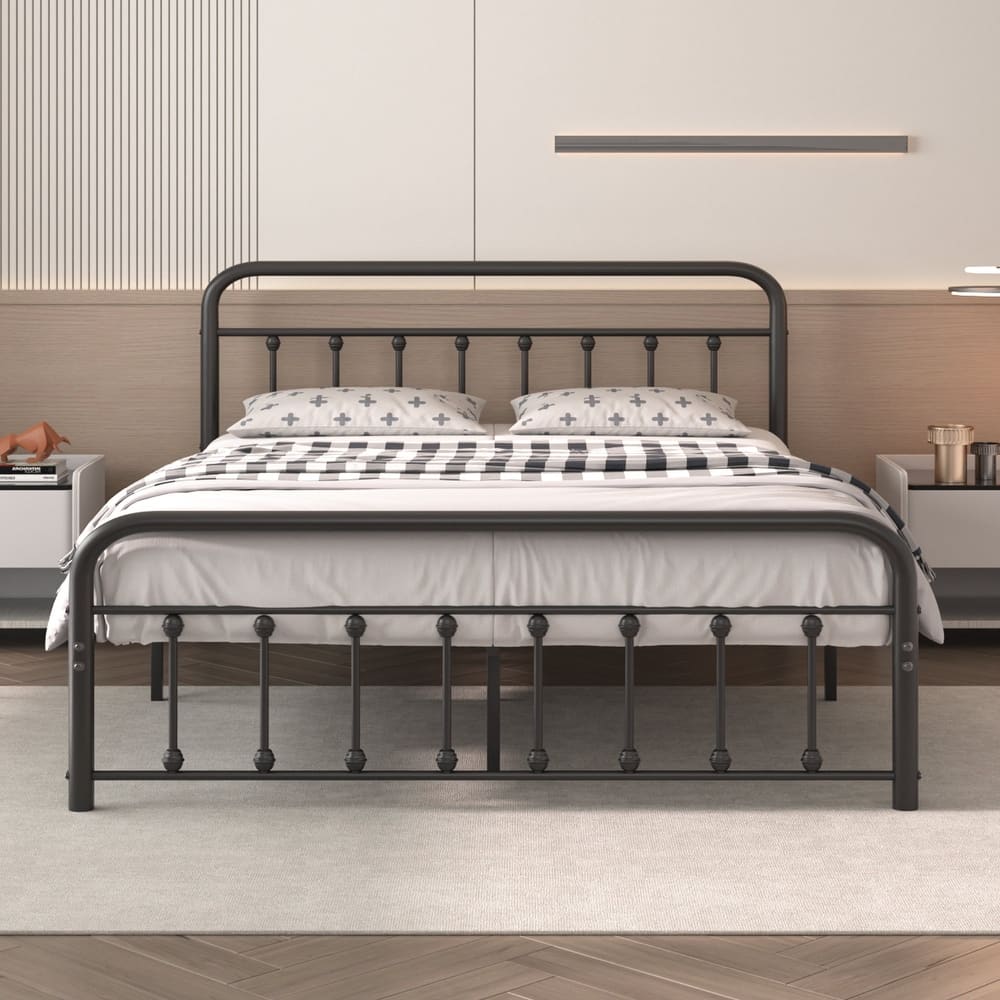 VECELO Metal Bed Frame with Headboard Classic Metal Platform Bed Frame Mattress Foundation with Victorian Style Footboard