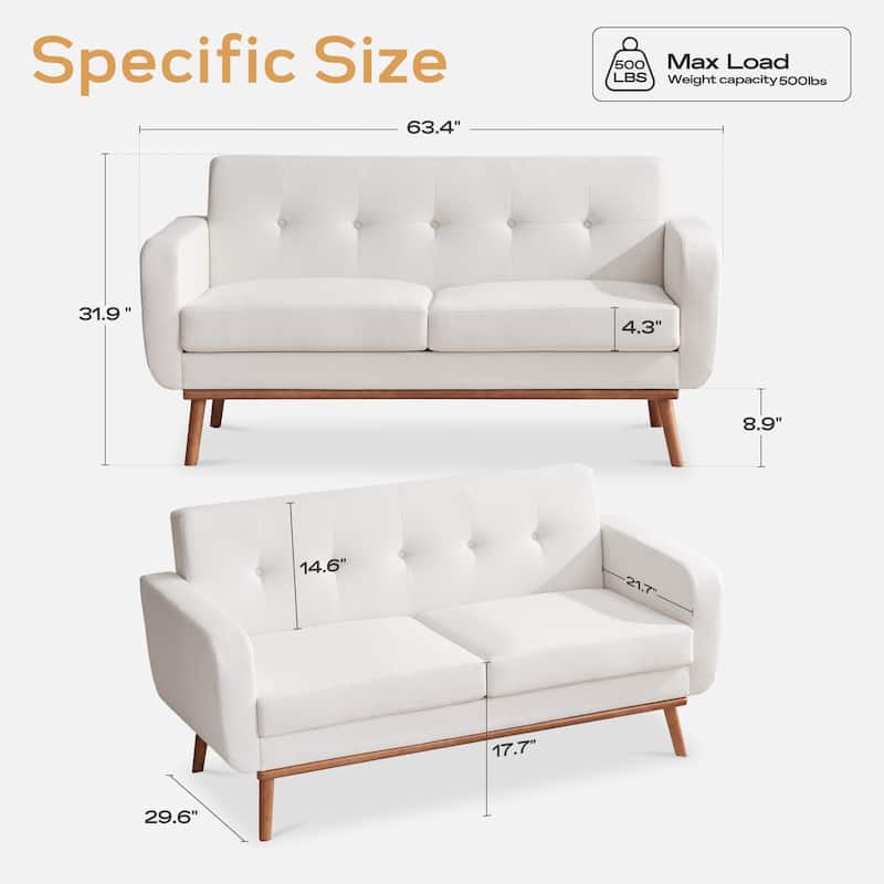 HUIMO Sofa Couch for Two People Tufted Fabric Upholstered Sofa