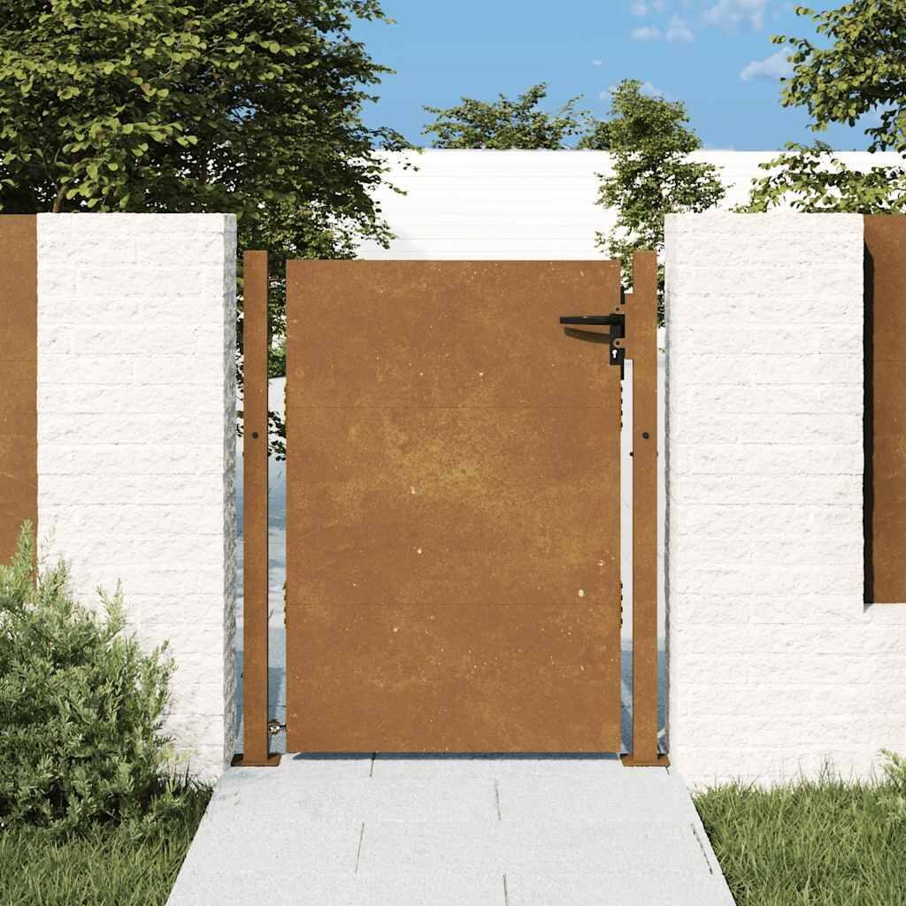vidaXL Garden Gate Locking Fence Barrier Hinged Front Door Outdoor Corten Steel - 43.3 x 51.2"