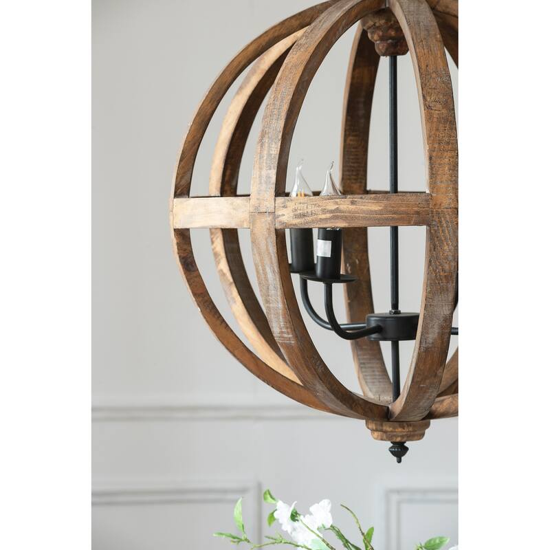 Brown Globe Hanging Ceiling Light, Wood Pendant Chandelier for Living Room Bedroom, Pendant Ceiling Lighting Fixture