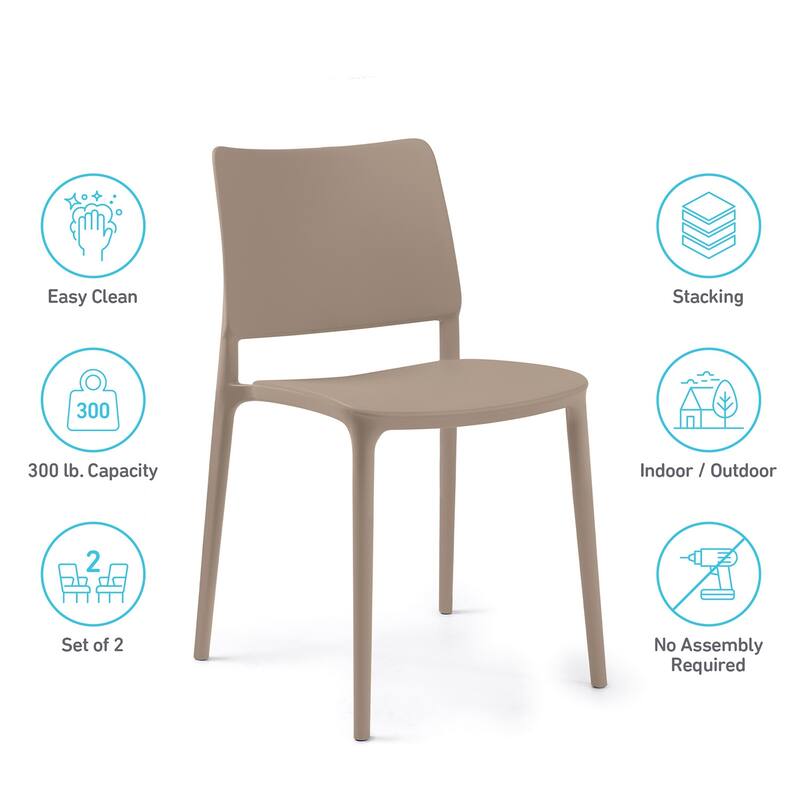 WRGHOME Modern Stacking Patio Dining Side Chair Indoor/Outdoor (Set of 2) - 31.30'' H X 19.29'' W X 21.06'' D