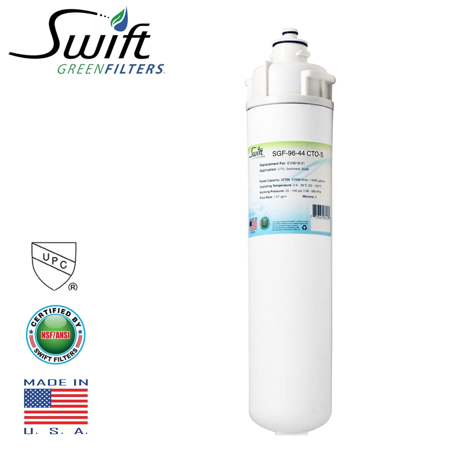 Swift Green Filters SGF-96-44 CTO-S Compatible Commercial Water Filter for EV9618-21.