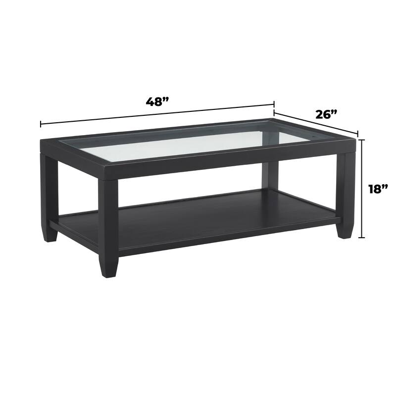 Cordero Wood and Glass Top 48-Inch Wide Coffee Table with Shelf Storage