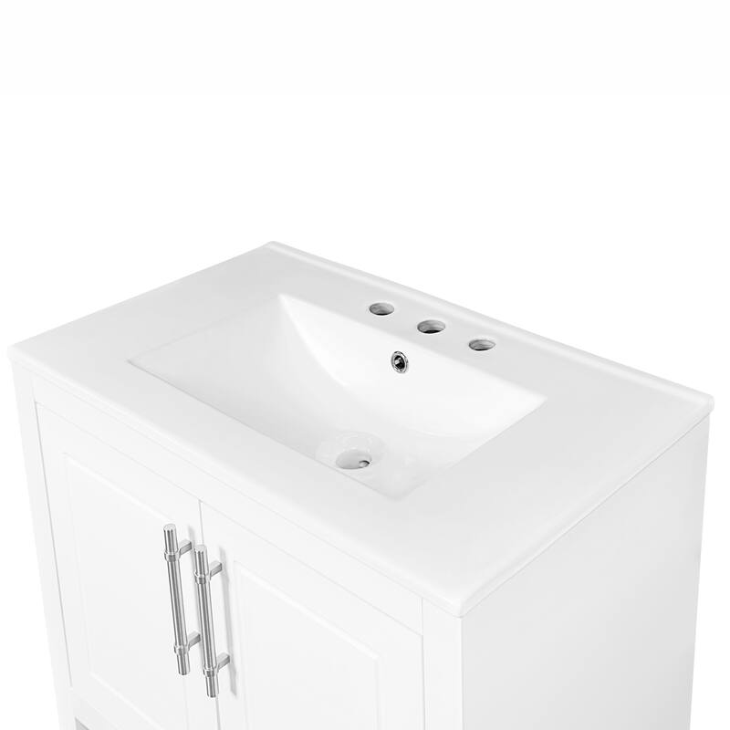 30-inch Freestanding Vanity for Bathroom with Sink, Storage Cabinet with 2 Built-in Drawers, Open Shelf and Silver Handles