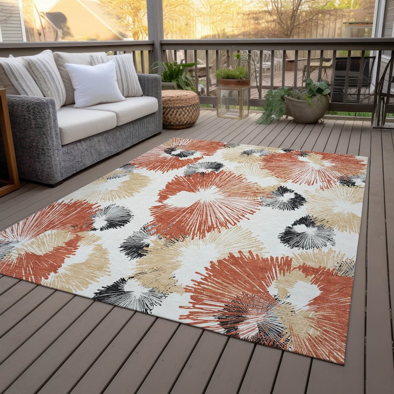 Machine Washable Indoor/Outdoor Modern Floral Chantille Rug