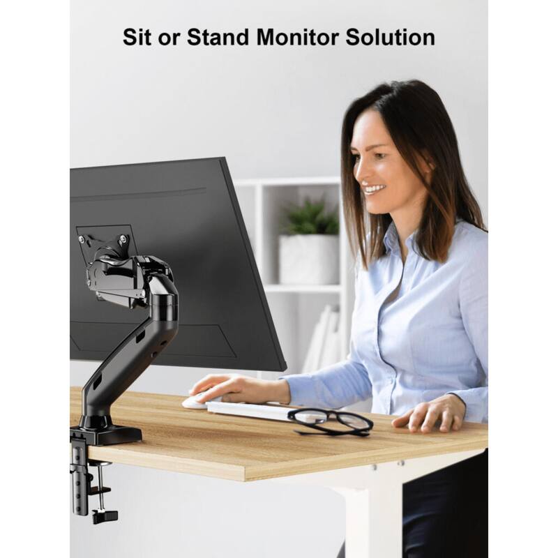 ErgoAV Gas Spring Desk Mount for Single Monitors 13" to 27"