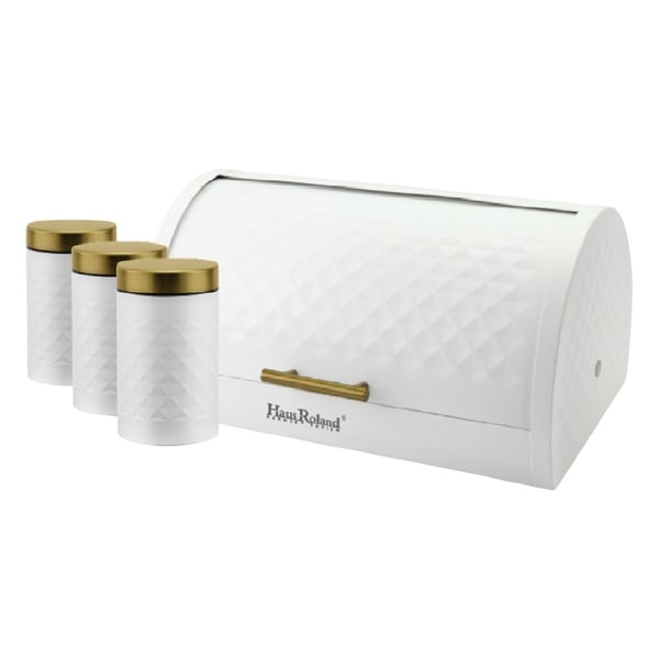 HausRoland White Bread Box Set with 3 Jars - 14.8 x 10.8 x 7.1