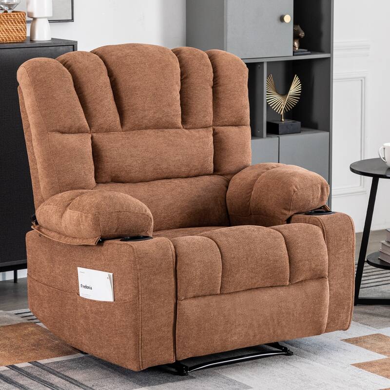 Massage Recliner Chair, Breathable Fabric Ergonomic Single Sofa Chair with Heat and Vibration and Cup Holders & Side Pockets