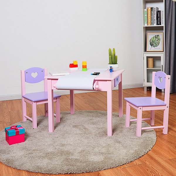Shop Costway Kids Art Table And 2 Chairs Set With Paper Roll Rack