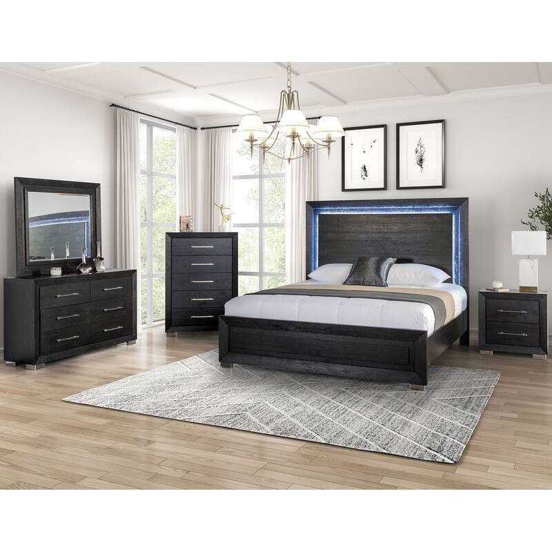 Furniture of America Alaric Modern Black Solid Wood 6-Piece Bedroom Set - Queen