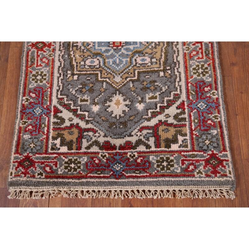 Gray Heriz Serapi Indian Accent Rug Hand-Knotted Oriental Wool Carpet - 2'1" x 3'1"