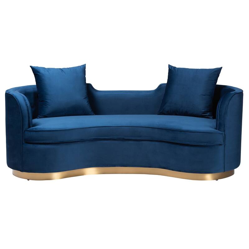 Deserae Glam and Luxe Navy Blue Velvet and Brushed Gold Metal Sofa
