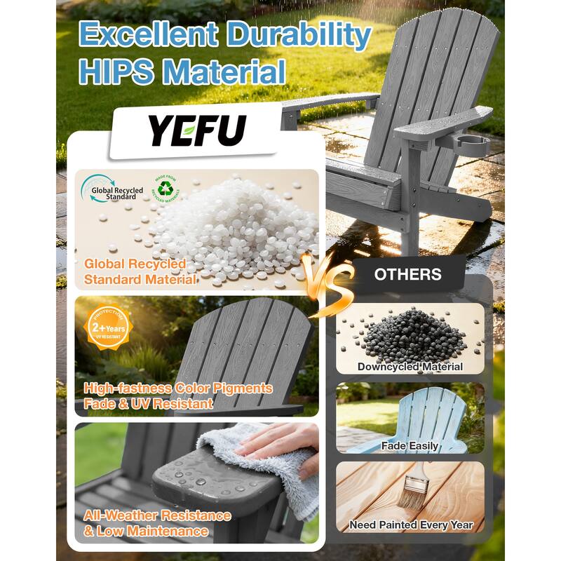 WINSOON All Weather HIPS Outdoor Plastic Adirondack Chairs Set of 4