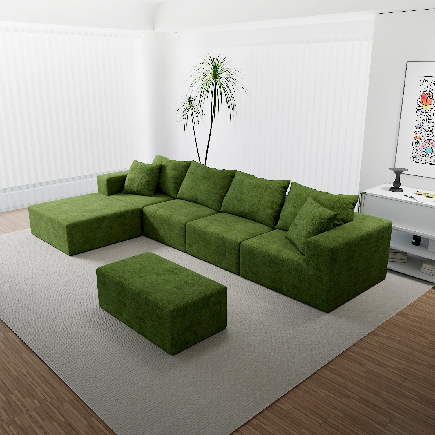 Modular Boneless Sectional Sofa Cloud Couch with Ottoman Deep Seat Chaise Sofa Oversized Combination Sofa for Living Room