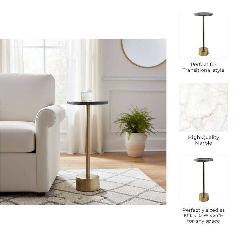 Stone Metal Side Table Modern Round Top Pedestal Base - 24" Green - 24.0"