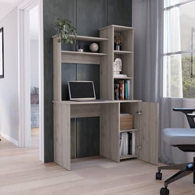 Computer Desk with Hutch, Door Cabinet & 3-Tier Shelves