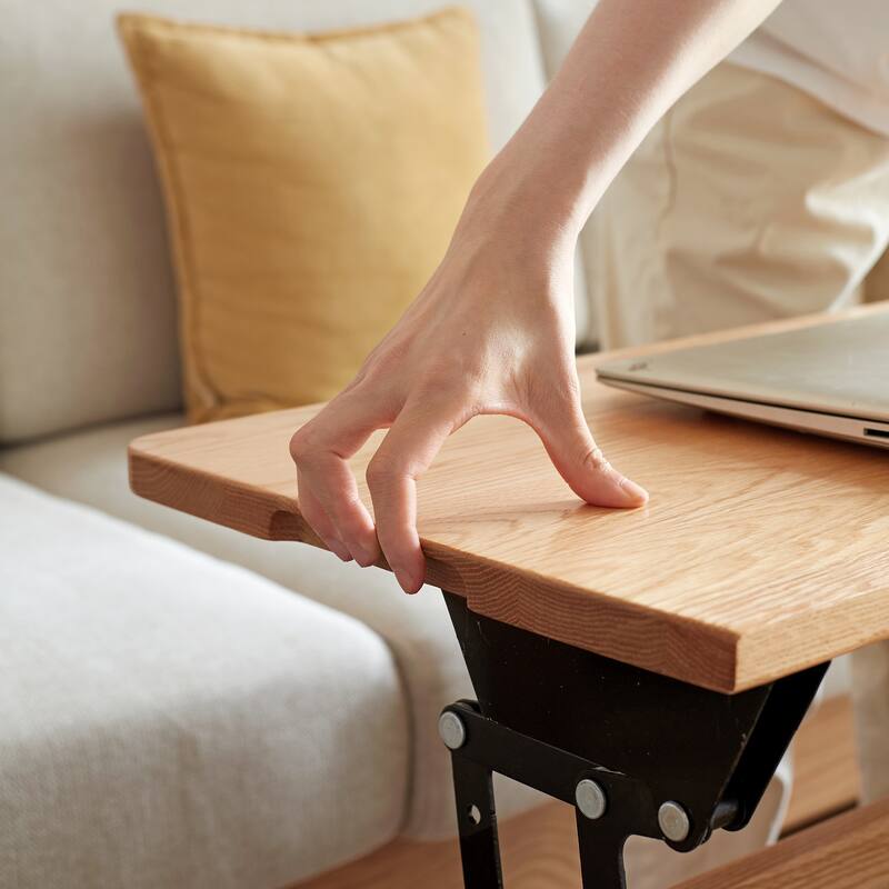 Elevating Low Center Table Solid Oak Wood Coffee Table with Lift Top, Hidden Storage, Drawers and Carbon Steel Base