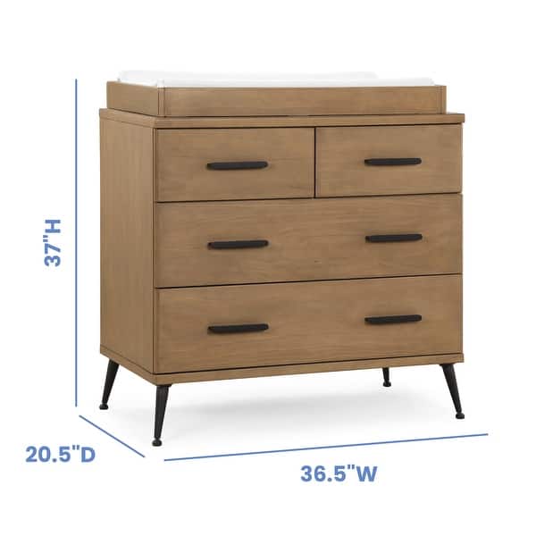 dimension image slide 1 of 2, Sloane 4 Drawer Dresser with Changing Top and Interlocking Drawers - N/A