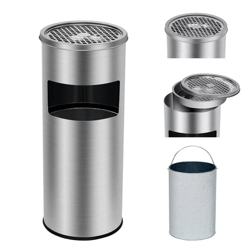 Outdoor Commercial 20 Gallon Trash Can Garbage Bin with Lockable Lid - Silver