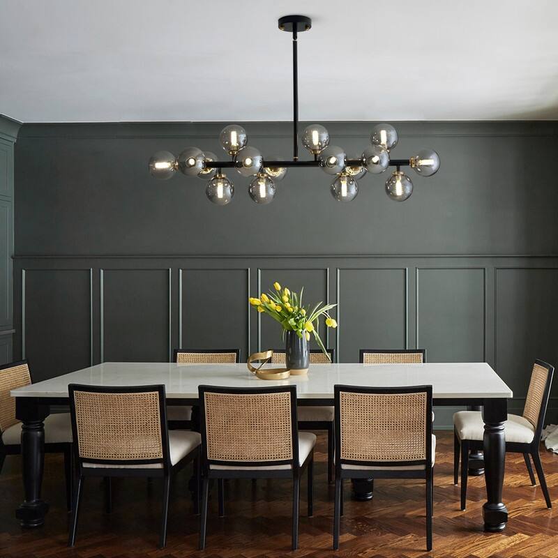 40 in. Linear Mid Century Modern Chandelier 16-Light Gold Brass Sputnik Pendant Light with Frosted Glass Globe for Dining Room