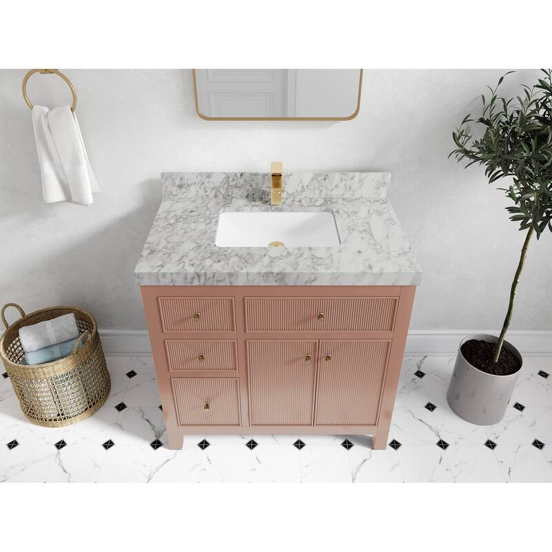 Willow Collections 36 in W x 22 in D Sonoma Center Sink Free Standing Reeded Bathroom Vanity with Countertop