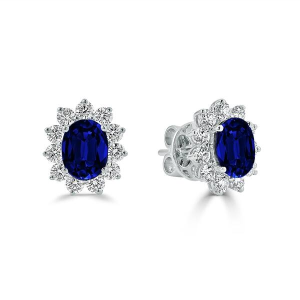 3Ct Round Cut Blue Sapphire /& Diamond Halo Stud Earring 14K Yellow Gold Finish