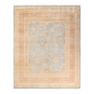Overton Hand Knotted Wool Vintage Inspired Traditional Mogul Light Blue Area Rug - 8' 4" x 10' 4"