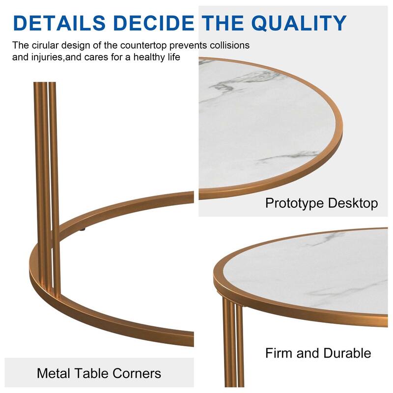 Aukfa Modern Faux Stone Round Coffee Table Set