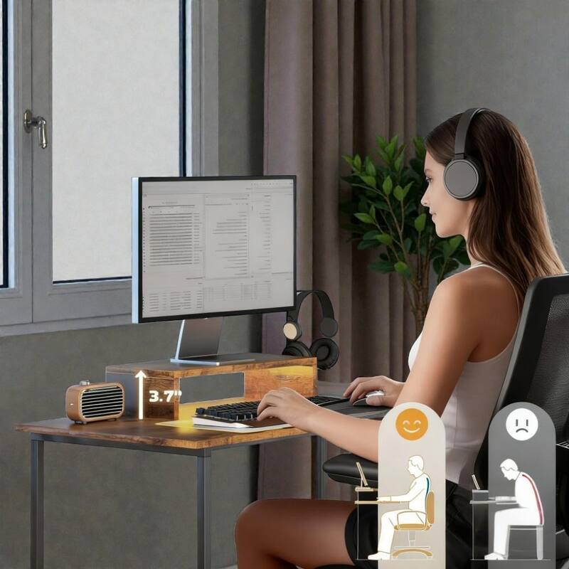 Computer Desk with Power Outlets and LED Lights, Home Office Desk with Monitor Shelf Storage and Pegboard