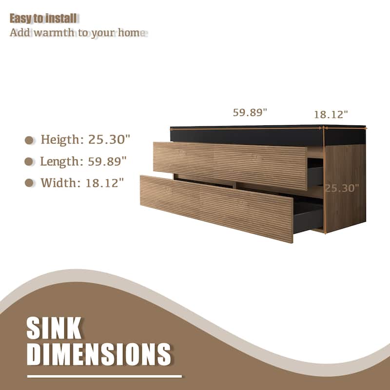 Wall Mounted Bathroom Vanity with Solid Surface Sink and Soft Drawers