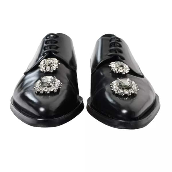 Dolce & Gabbana Black Leather Crystal Lace Up Formal Women display picture 1