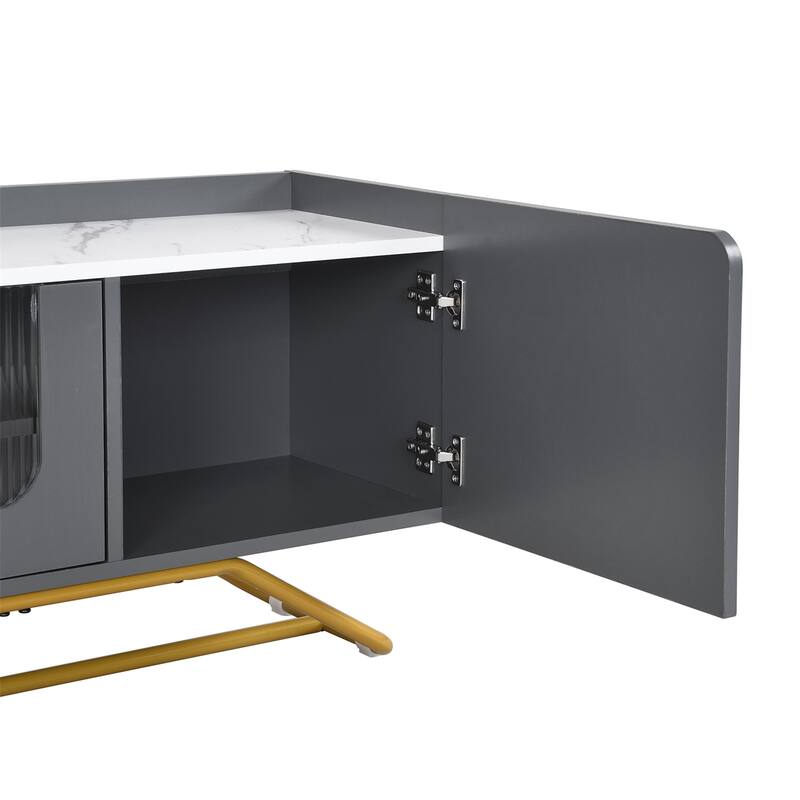 TV Stand, Entertainment Center with Fluted Glass, for TVs Up to 70"