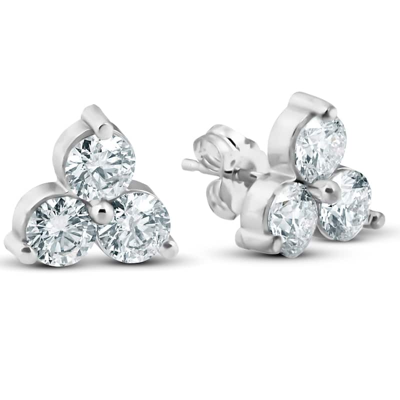 1ct Three Stone Diamond Studs White Gold