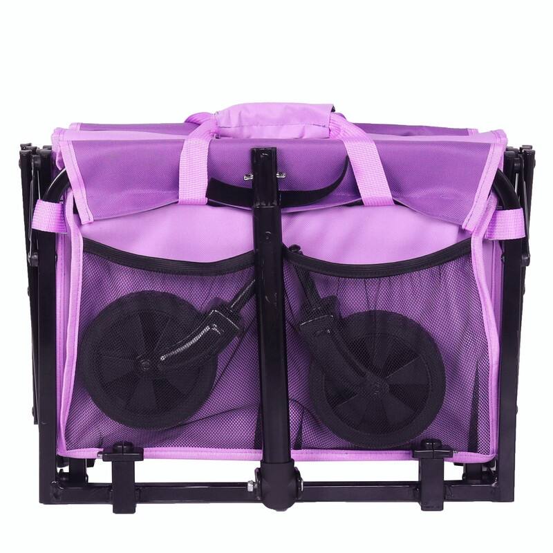 Collapsible Utility Wagon with Wheels, Lightweight Folding Cart with Cup Holders