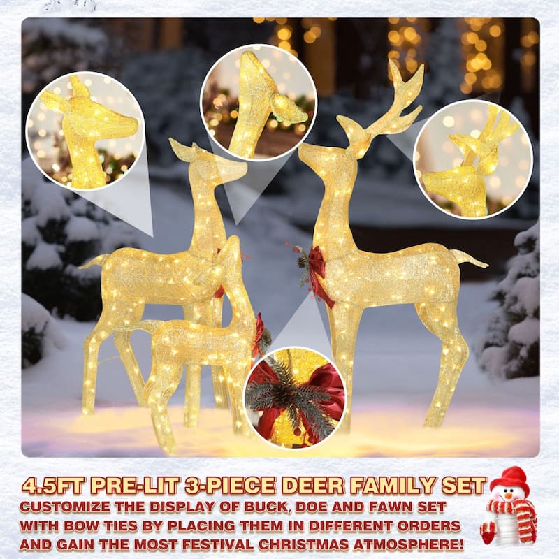 VEIKOUS 4.5 ft. 3D LED Reindeer Family Christmas Holiday Yard Decoration