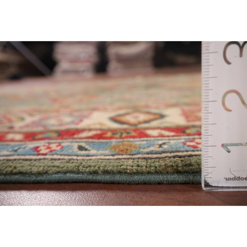 Hand Knotted Oriental 100% Wool Carpet Traditional Geometric Green Kazak Area Rug - 5' 11'' X 4' 0''