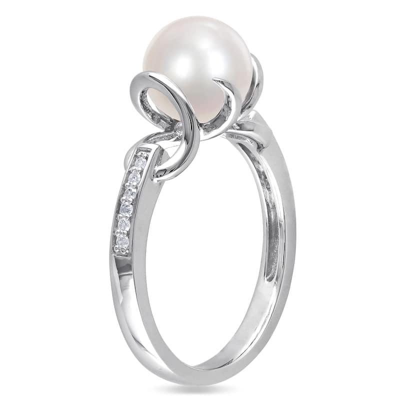 Miadora Cultured Freshwater Pearl 1/6ct TDW Diamond Twisted Jewelry Set Sterling Silver