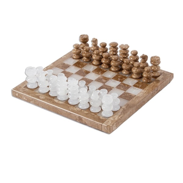 slide 2 of 6, Novica Handmade Brown And White Challenge Onyx And Marble Chess Set (7.5 Inch)