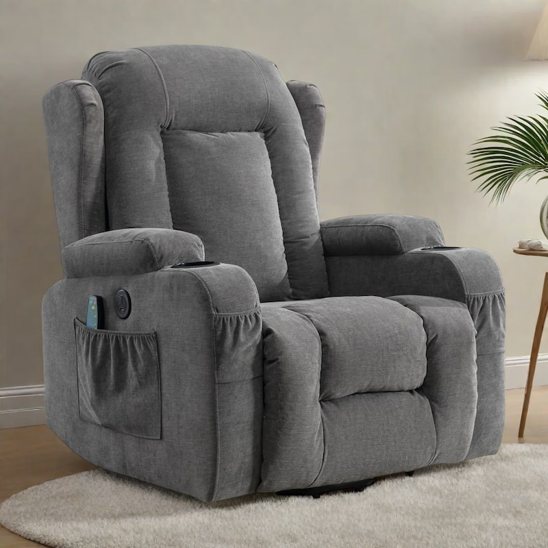 Power Lift Recliner Chair with Vibration Massage, Heating, USB Port, and Side Storage Pockets - Grey