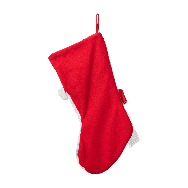 Glitzhome 21"L Hooked Yeti Gingerbread House Stocking with Gingerbread Man Ornament