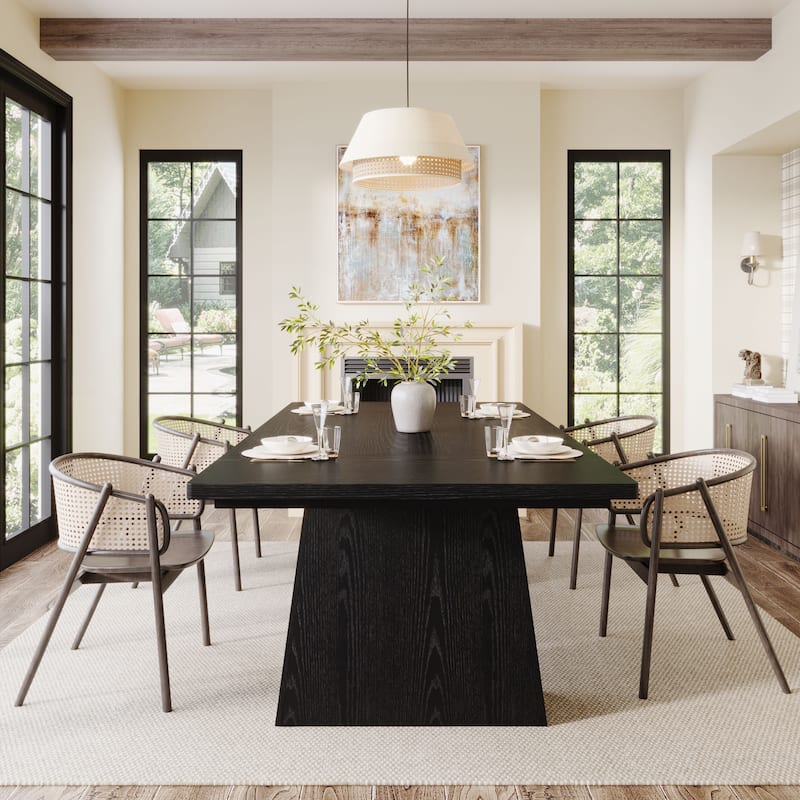 63 Inches Farmhouse Dining Table with Sturdy Pedestal Base - 31.1"D x 63"W x 29.5"H