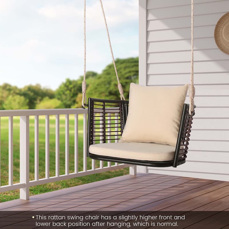 Outdoor Metal Porch Swing Single Person Hanging Seat w Cushions