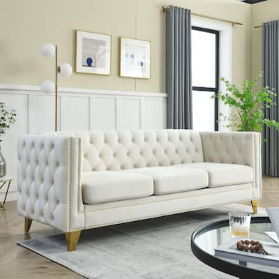 {Contact us for 3D modeling} Velvet Sofa for Living Room,Buttons Tufted Square Arm Couch, Modern Couch Upholstered Button and Me