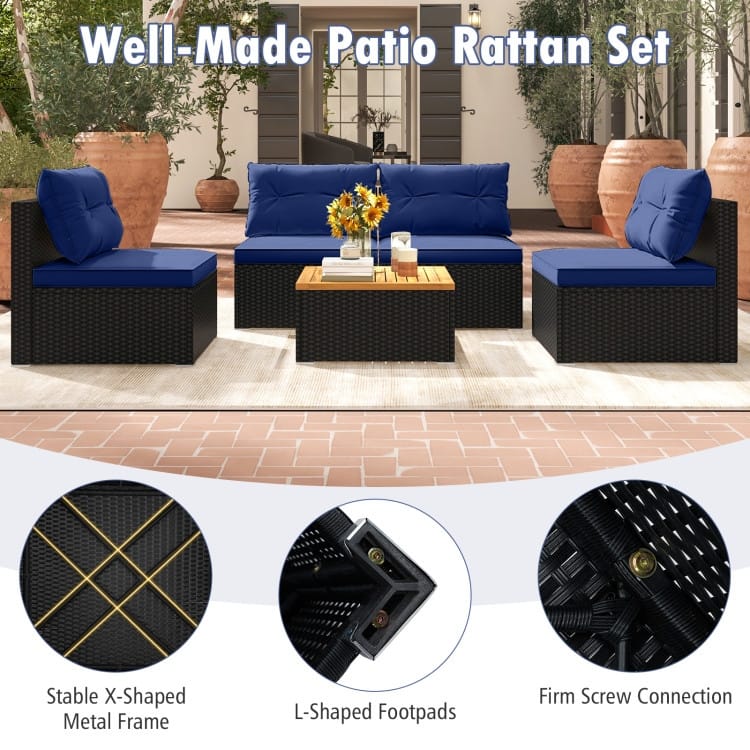 5-Piece Modern Outdoor Furniture Set for Backyard and Poolside - 27" x 25" x 25.5" (L x W x H)