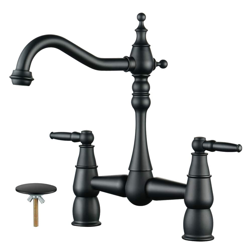 Double Handle Bridge Kitchen Faucet with Sink Hole Cover