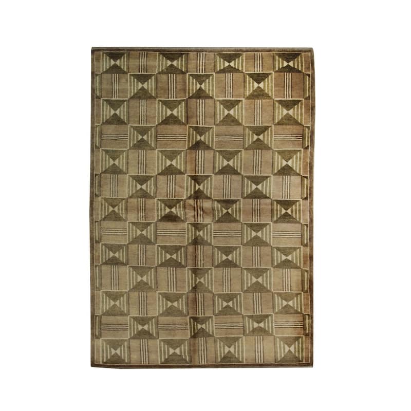 Brown Handmade Wool Transitional Ningxia Rug, 6' x 9', Hand Knotted Wool, Elegant Subtle Texture Rug - N/A