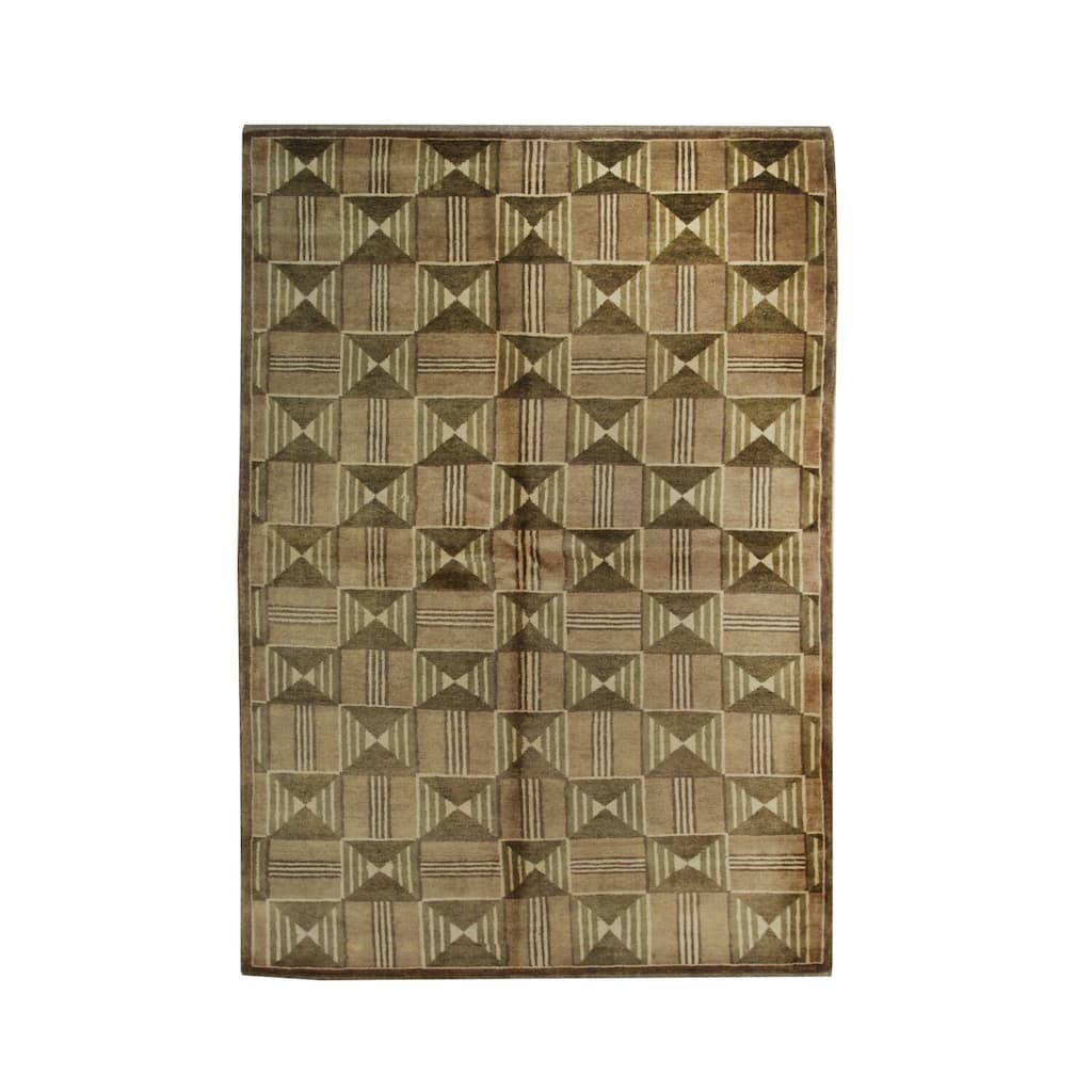 Brown Handmade Wool Transitional Ningxia Rug, 9' x 12', Hand Knotted Wool, Subtle Shading, Elegant Design Rug - N/A