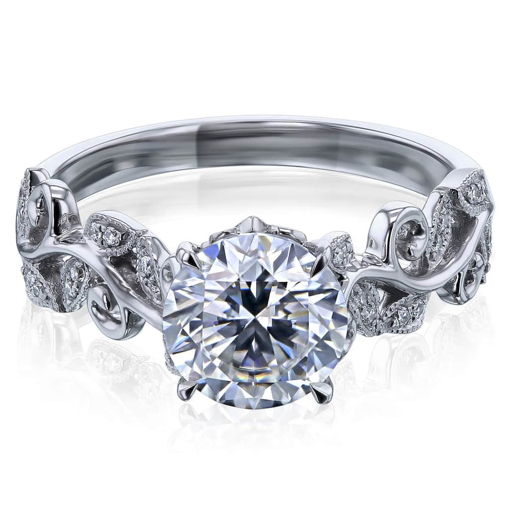 Kobelli 1.5 Carat Moissanite & Diamond 14k Solid White Gold Floral Wreath Laurel Ring